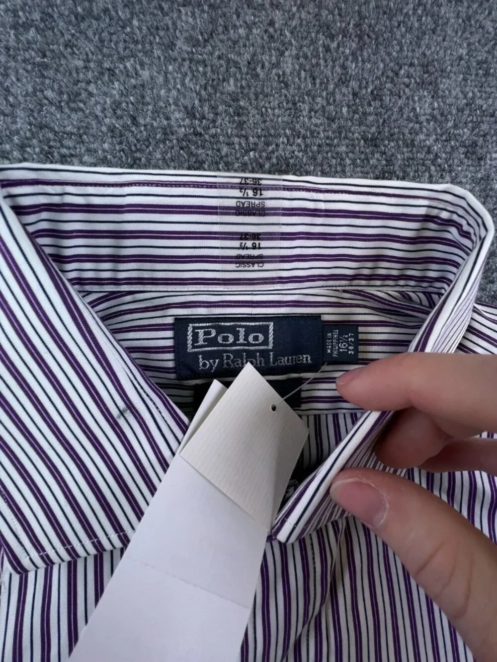 Polo Ralph Lauren Button Up Purple Striped Regent Classic Fit NWT 16.5 36/37